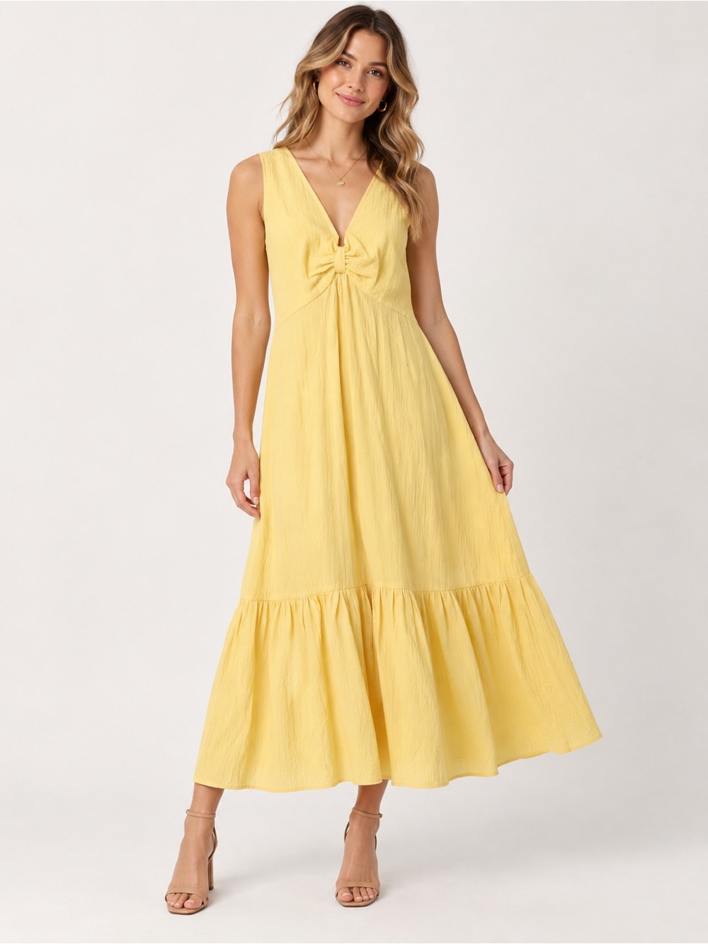 Calvin Klein Lemon V-Neck Maxi Dress with Front Knot